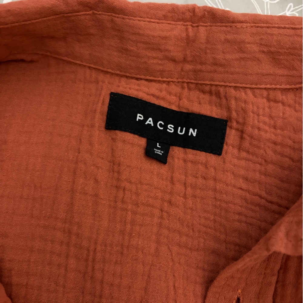 PacSun Textured Rust Orange Button-Up Shirt - Picture 2 of 3